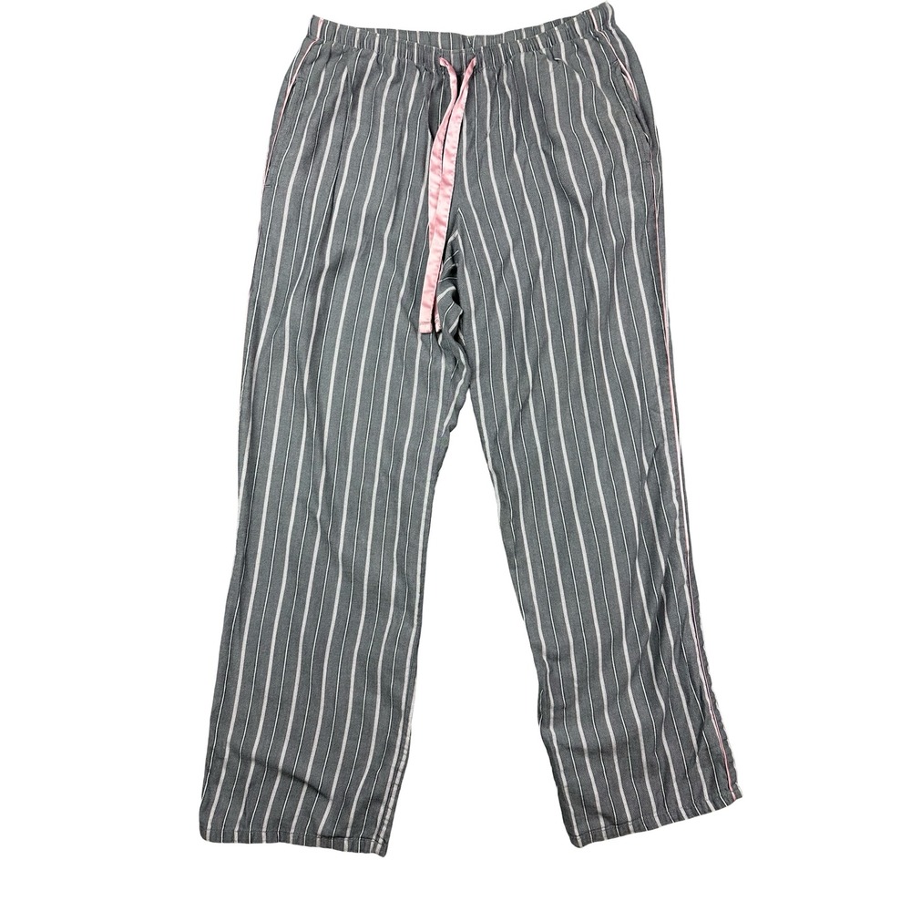Victoria's Secret Lounge Pants Womens Small Gray White Stripe Drawstring Pocket